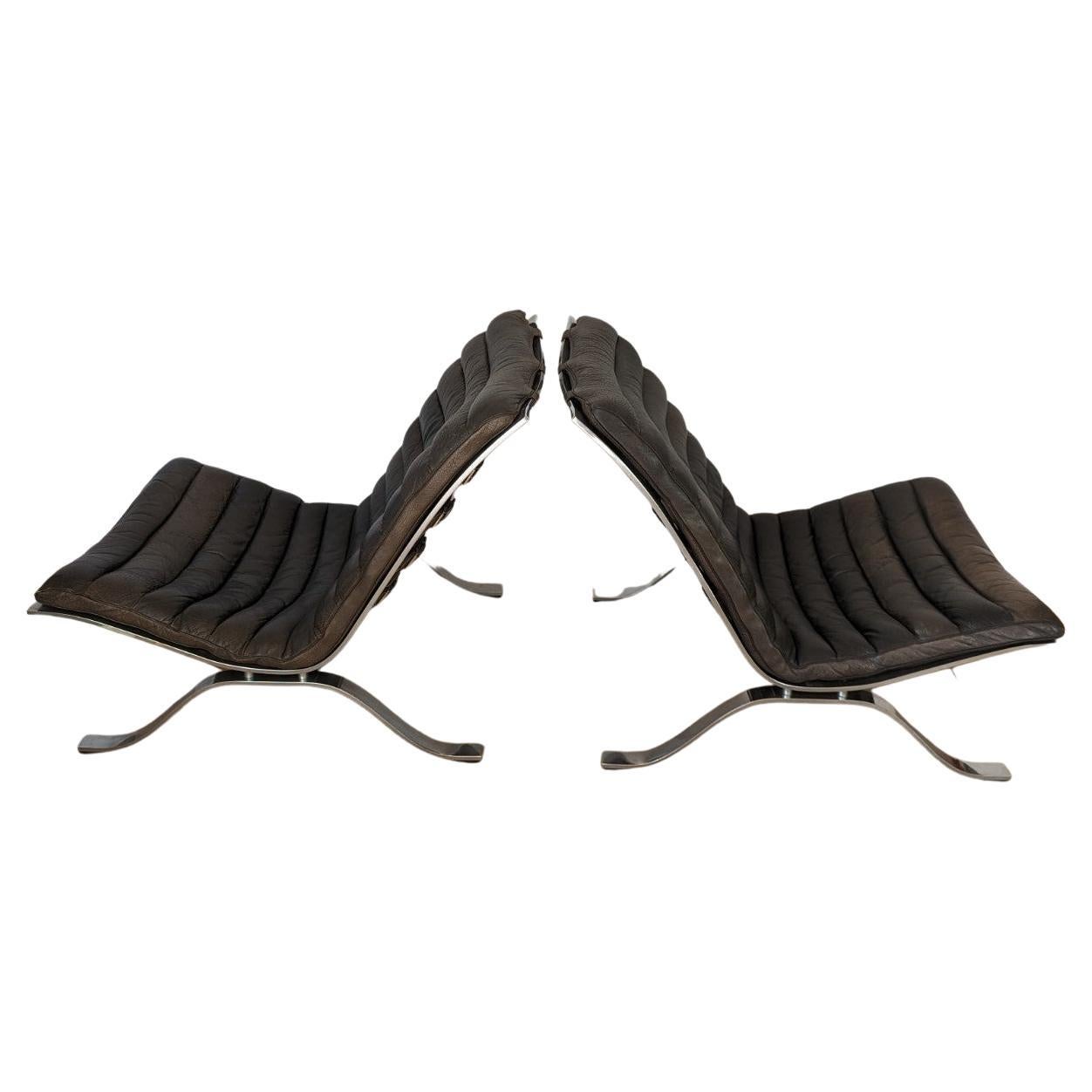 Pair of Vintage Arne Norrell 'Ari' Chairs for Mobel Ab in Black Leather