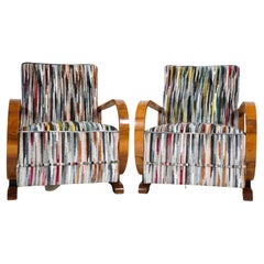 Pair of Vintage Art Deco Lounge Chairs with Walnut Arms