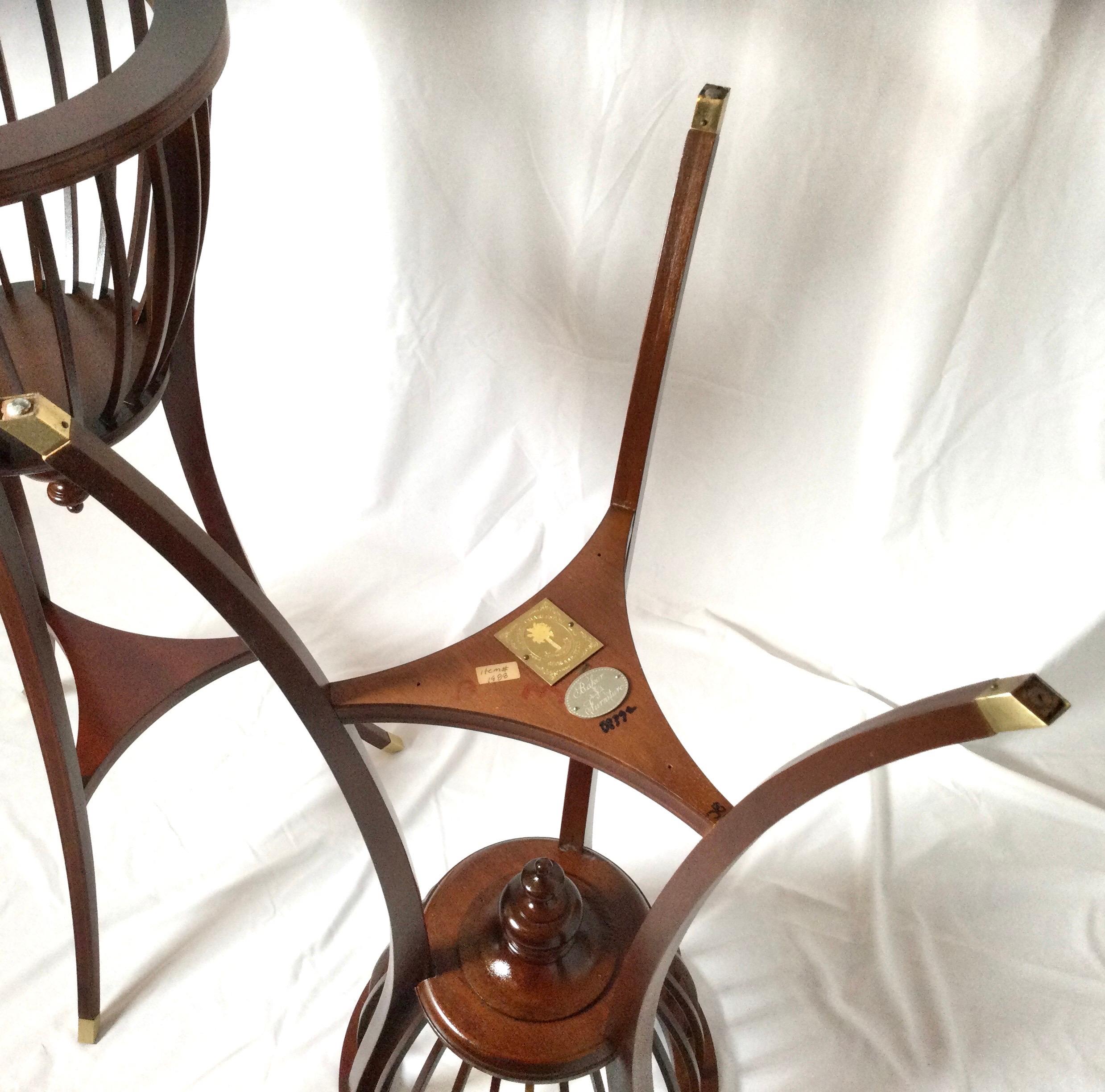 Brass Pair of Vintage Baker Mahogany Plant Stands