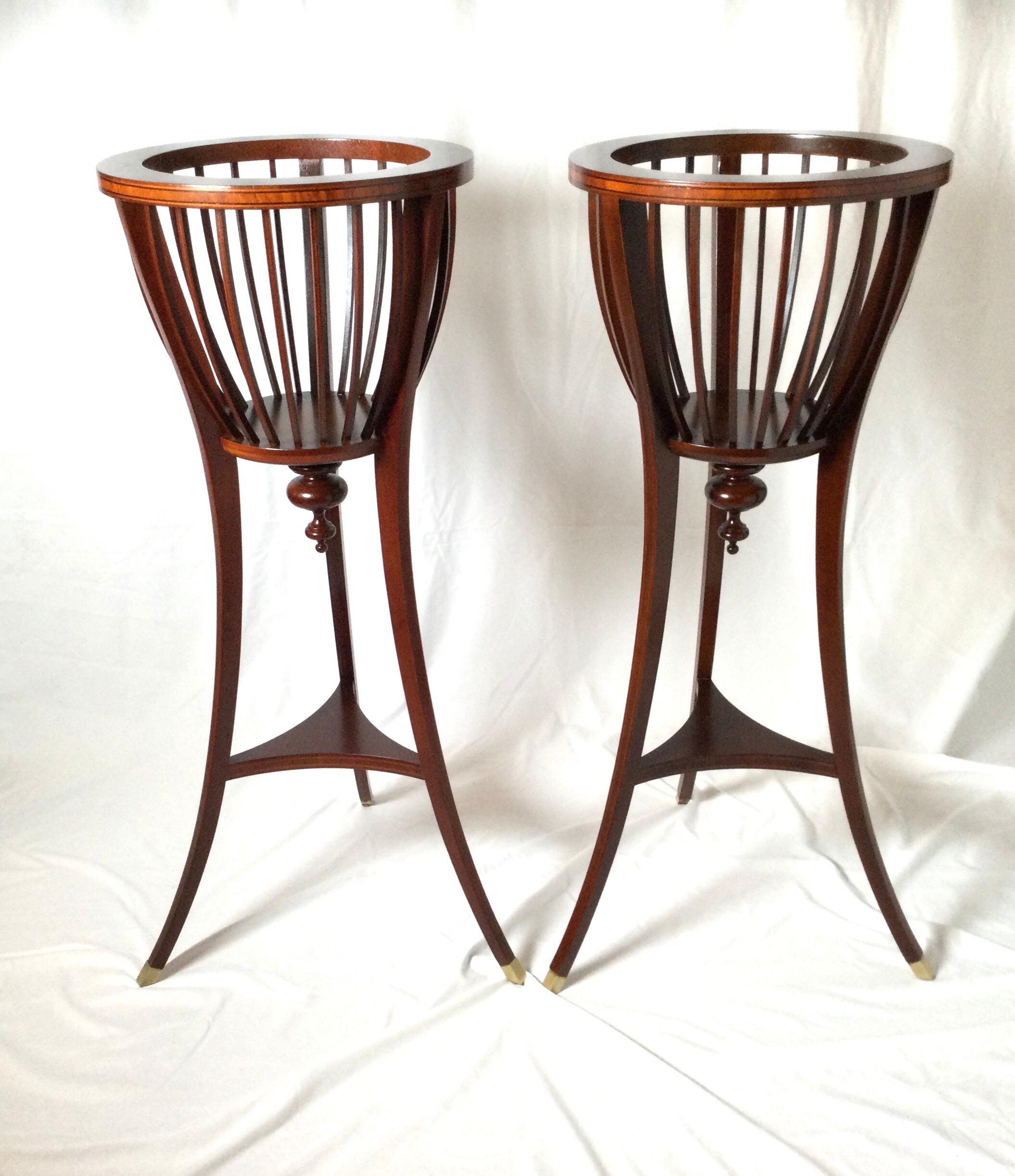 Pair of Vintage Baker Mahogany Plant Stands 1