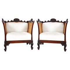 Pair of Vintage Baroque Revival Armchairs with Cane Sides