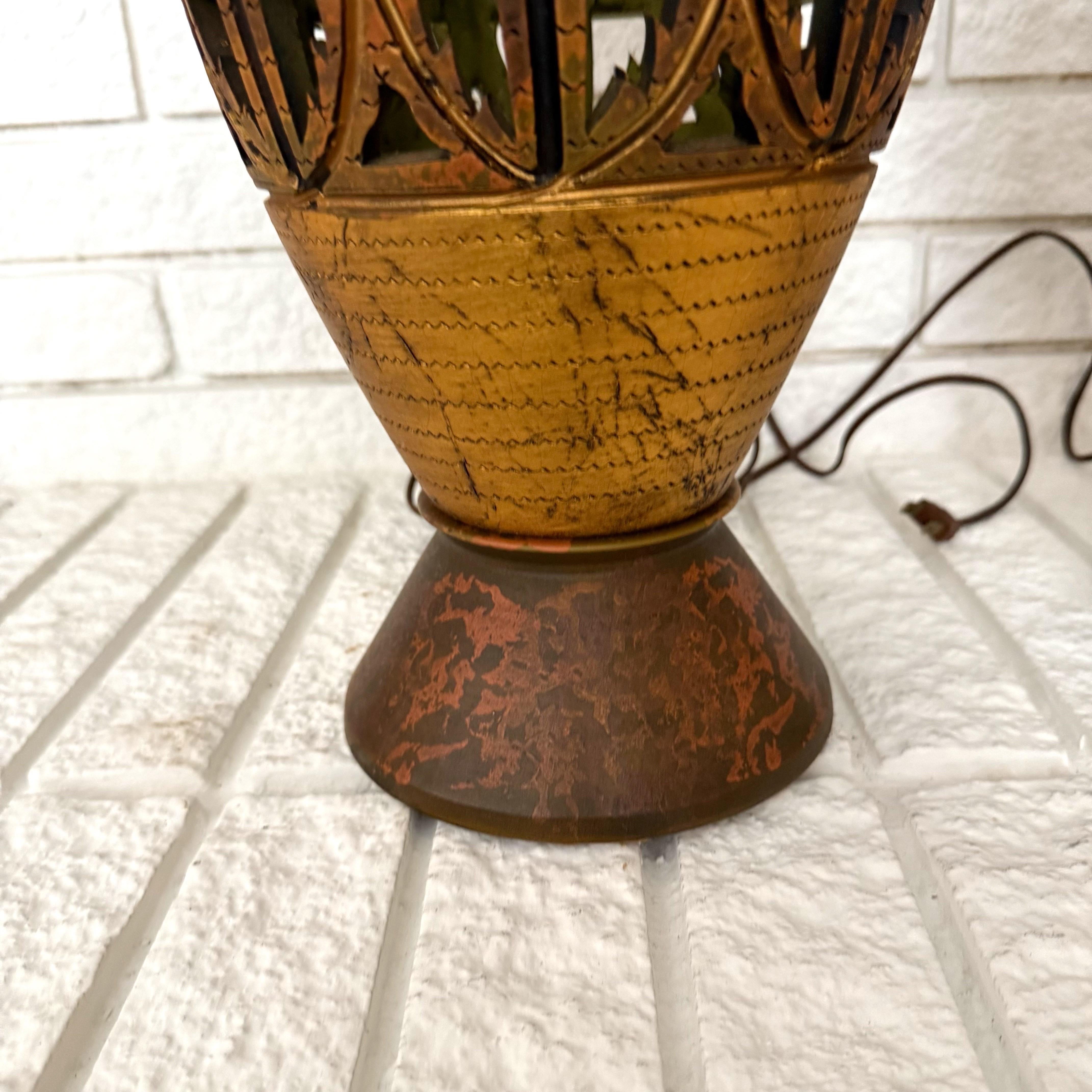 A pair of Vintage Boho Reticulated Palm Frond Ceramic Table Lamps 2