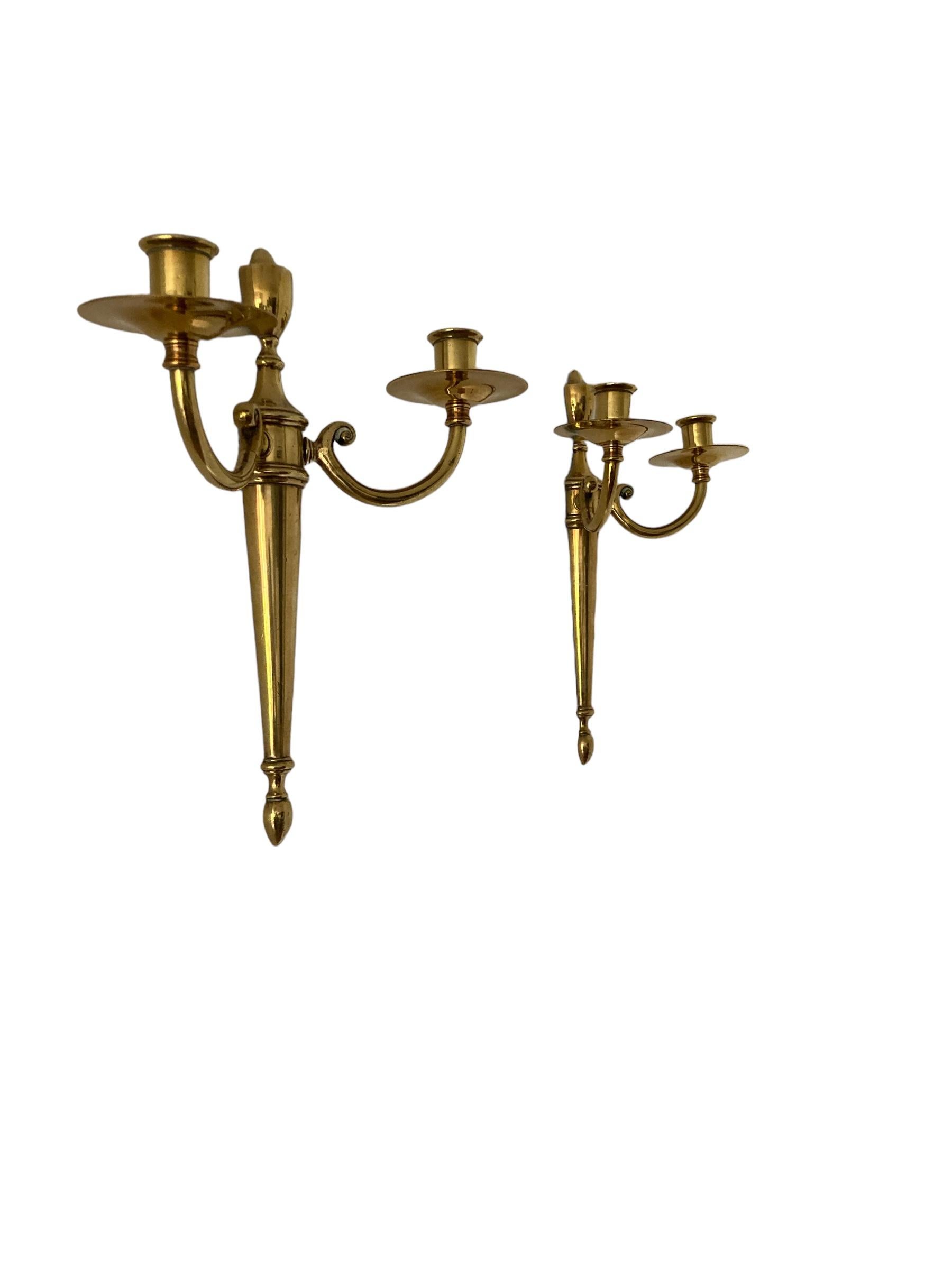 20th Century A Pair of Vintage Brass Candle Holder Wall Sconces For Sale
