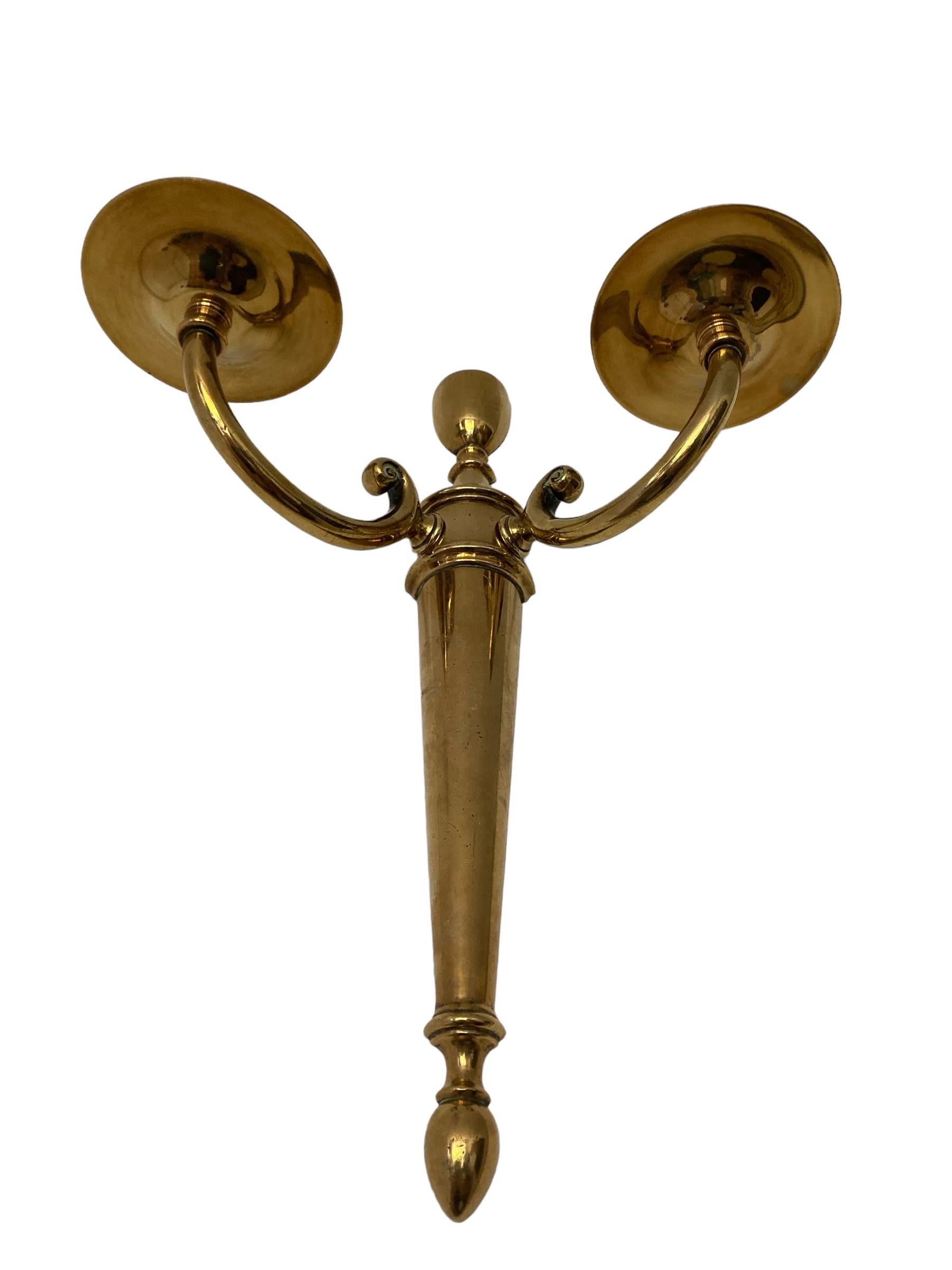A Pair of Vintage Brass Candle Holder Wall Sconces For Sale 1