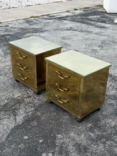 A Pair Of Vintage Brass Clad Small Chests of Drawers by Sarreid of Spain