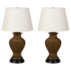 A Pair of Vintage Brass Lamps with Shades