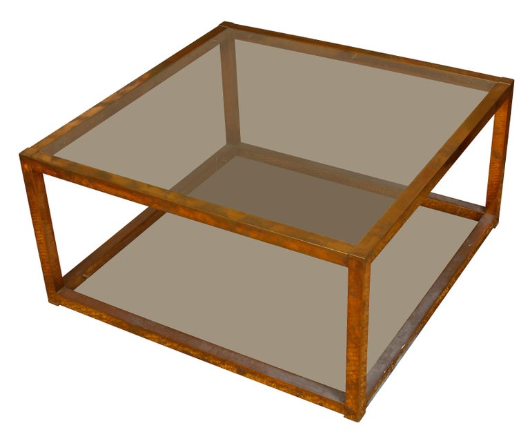 Pair of Vintage Brass Square Coffee Tables For Sale at 1stDibs