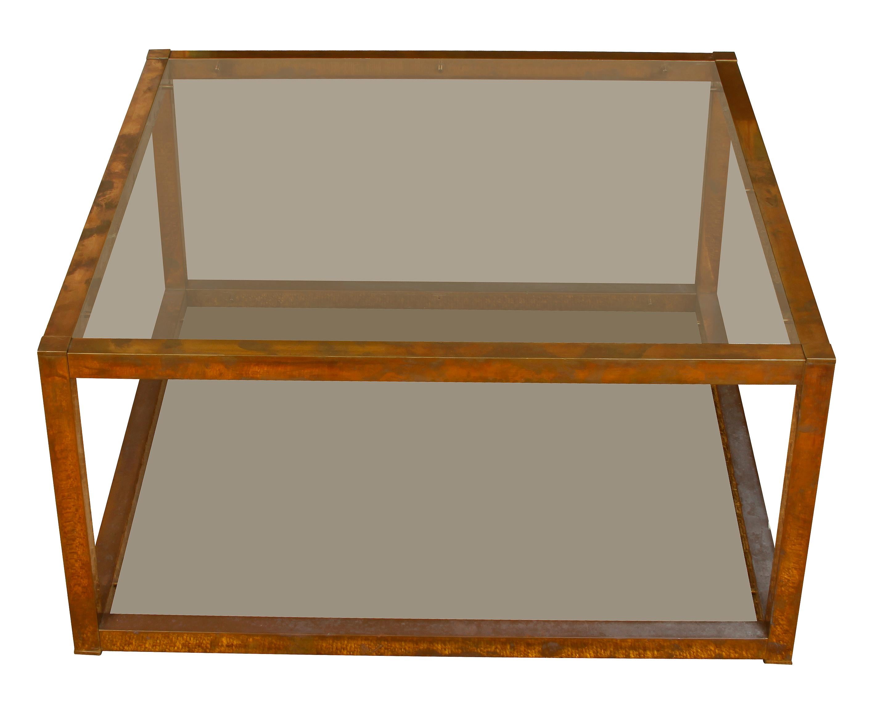 Mid-Century Modern Pair of Vintage Brass Square Coffee Tables