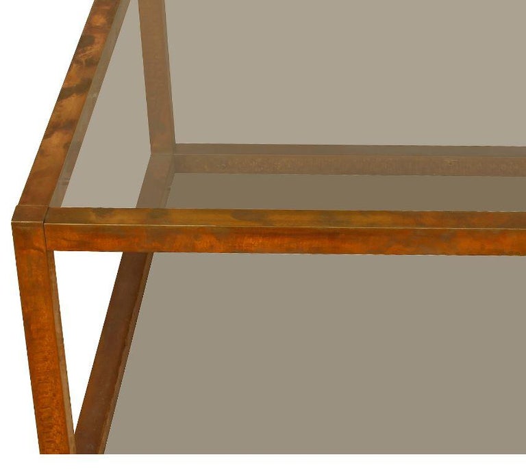 Pair of Vintage Brass Square Coffee Tables For Sale at 1stDibs