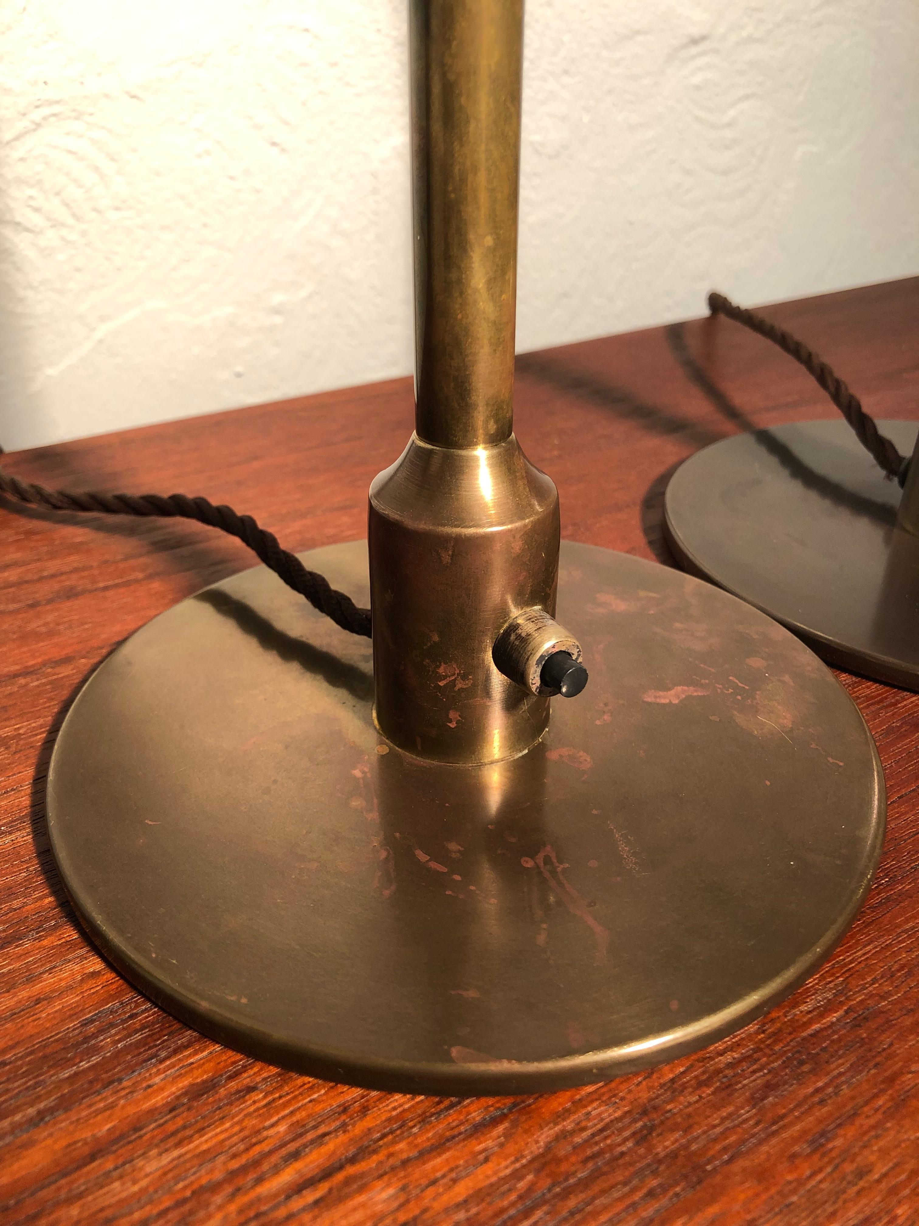 Pair of Vintage Brass Table Lamps by Fog & Mørup Lamp Makers from the 1940s For Sale 6