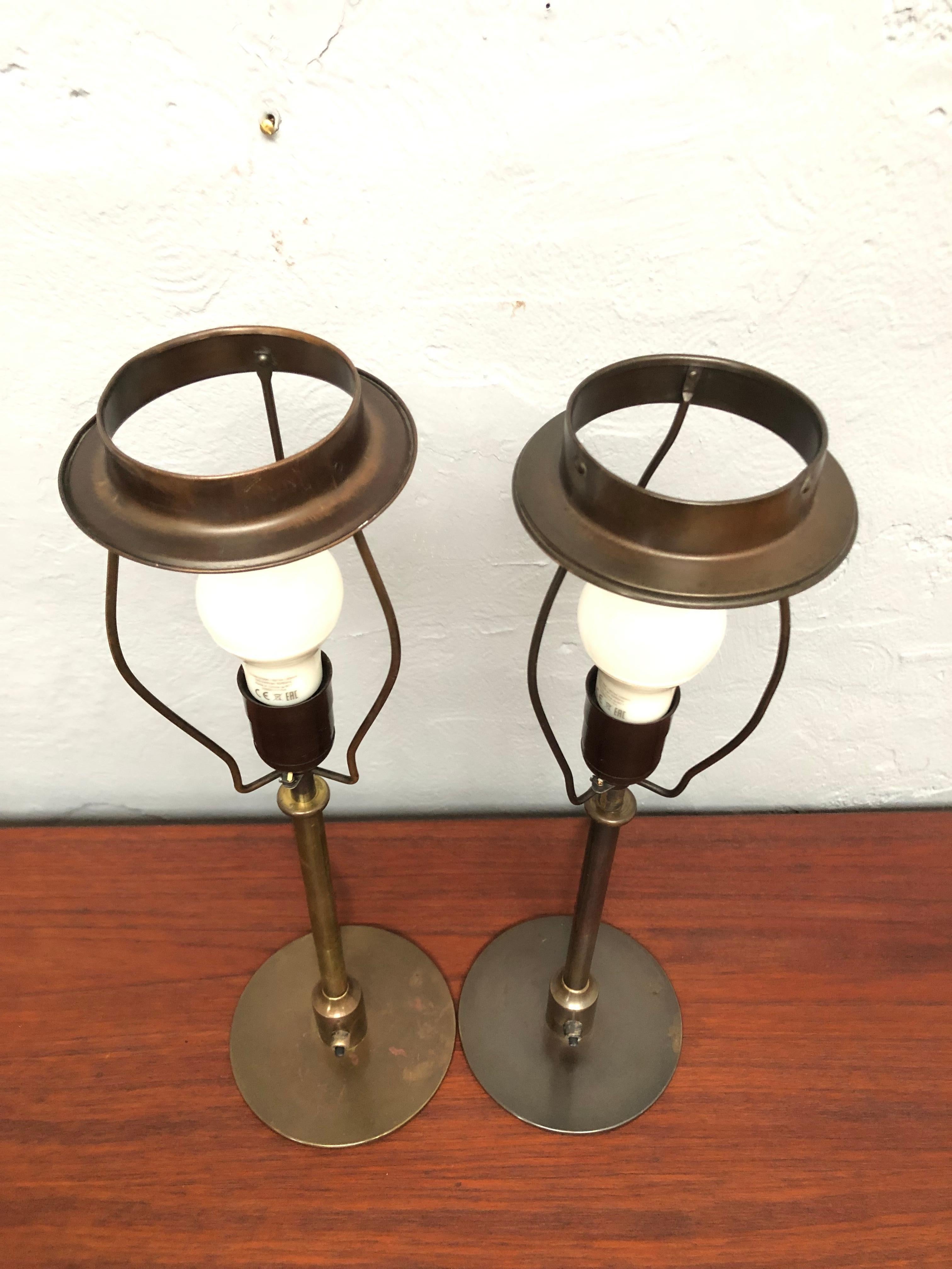 Hand-Crafted Pair of Vintage Brass Table Lamps by Fog & Mørup Lamp Makers from the 1940s For Sale