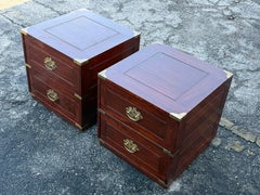 A Pair Of Vintage Campaign Night Stands Mahogany ca' 1970's