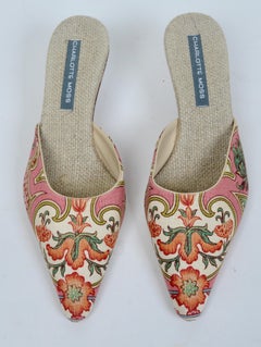 A Pair of Vintage Charlotte Moss Open Back Mules with Stacked Kitten Heels