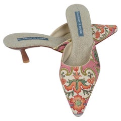 A Pair of Vintage Charlotte Moss Open Back Mules with Stacked Kitten Heels