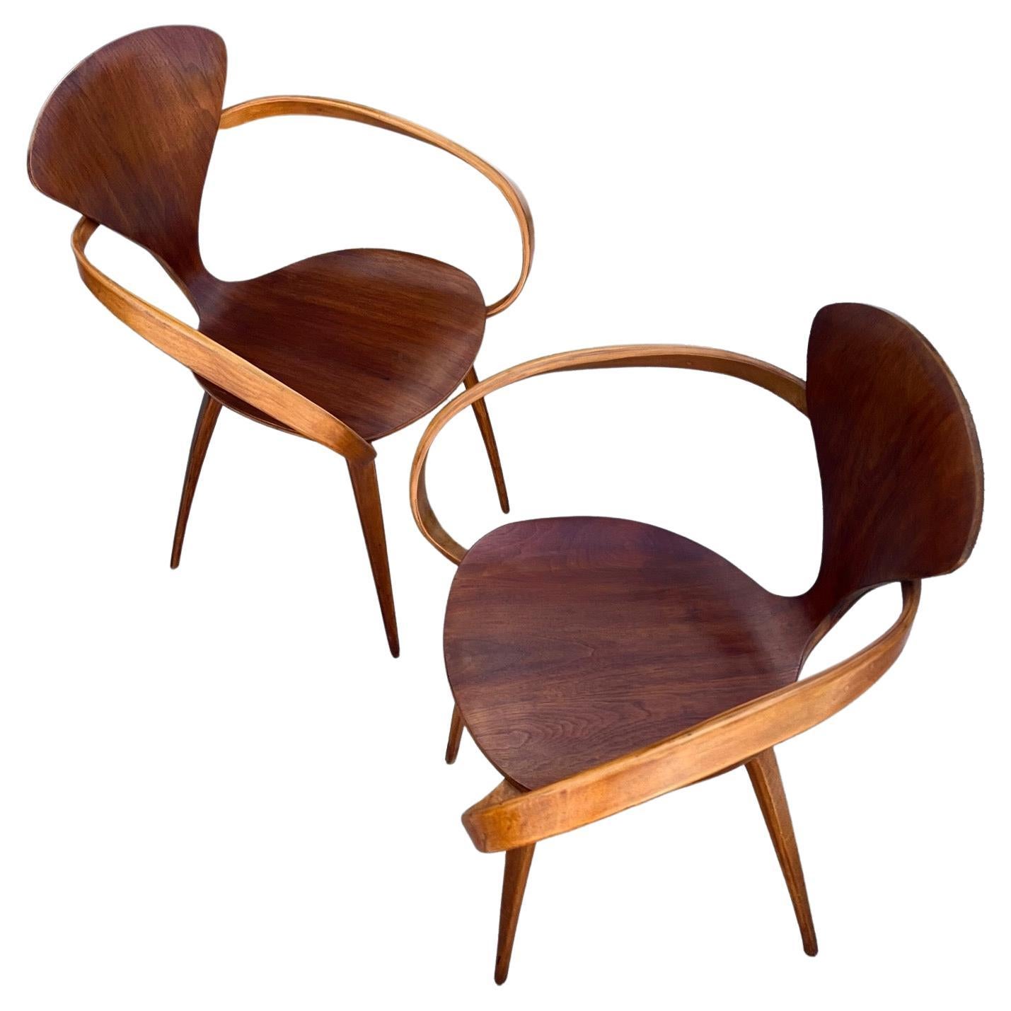A Pair Of Vintage Norman Cherner Plycraft Armchairs ca' 1950's