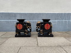 A Pair of Vintage Chinese Elephant Side Tables in Painted Wood
