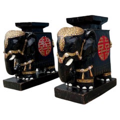A Pair of Vintage Chinese Elephant Side Tables in Painted Wood
