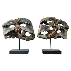 A Pair of Vintage Chinese Wood Carvings from Fujian