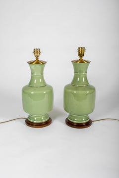 Ein Paar klassische Celadon-Tischlampen im Vintage-Stil