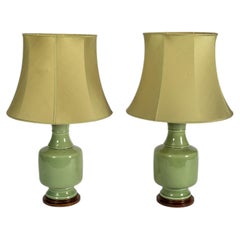 Ein Paar klassische Celadon-Tischlampen im Vintage-Stil