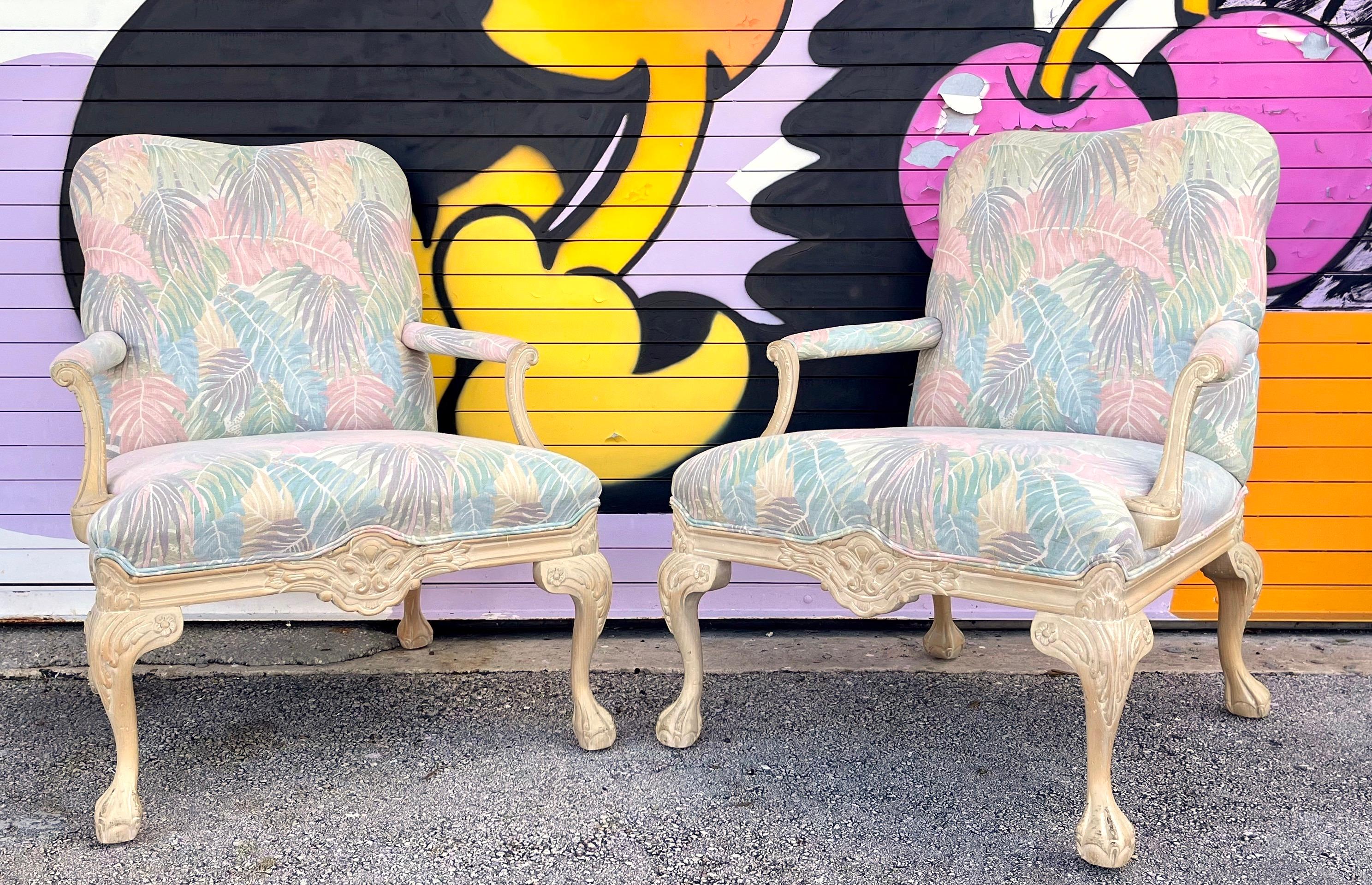 Hollywood Regency A Pair of Vintage Coastal Style Bergere Armchairs by Sherrill Furniture. C 1980s For Sale