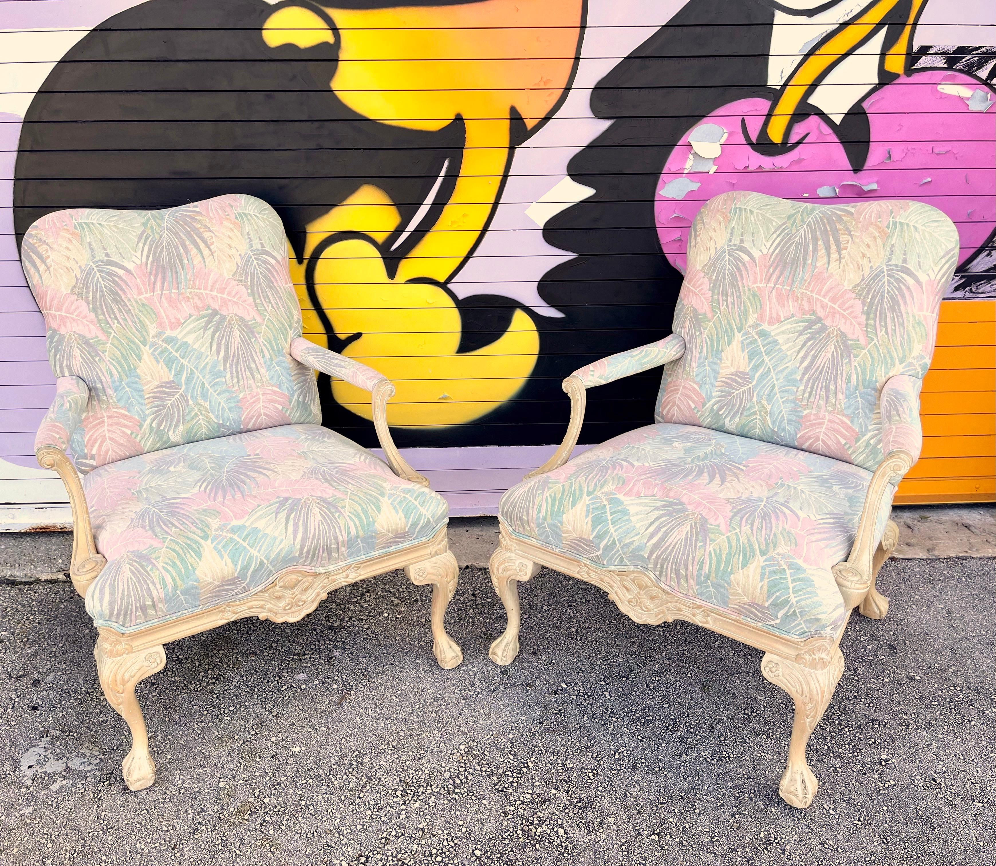 American A Pair of Vintage Coastal Style Bergere Armchairs by Sherrill Furniture. C 1980s For Sale