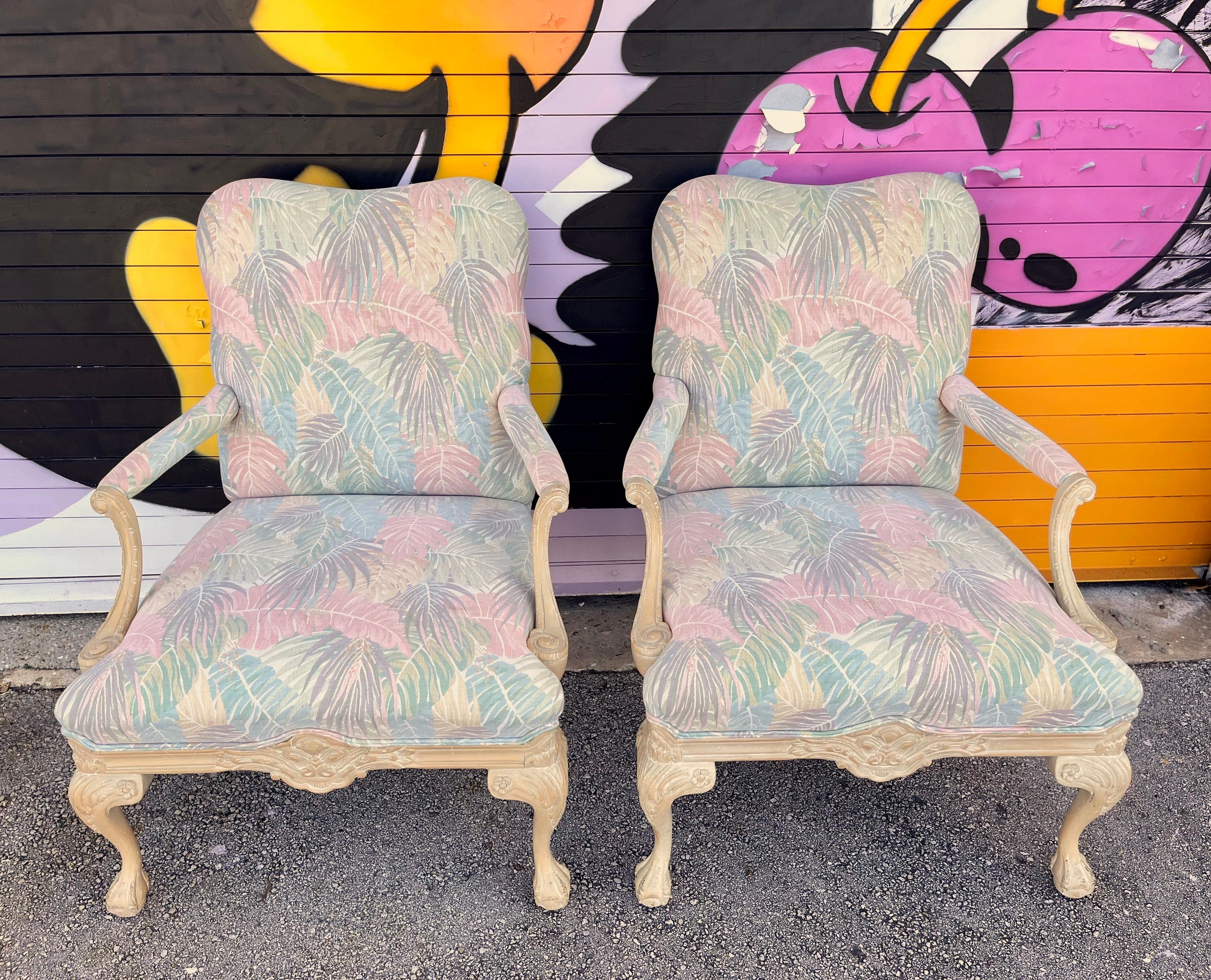 Carved A Pair of Vintage Coastal Style Bergere Armchairs by Sherrill Furniture. C 1980s For Sale