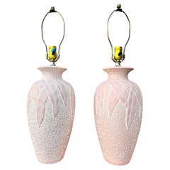 A pair of Vintage Coastal Style Embossed Plaster Table Lamps. Circa 1980s 