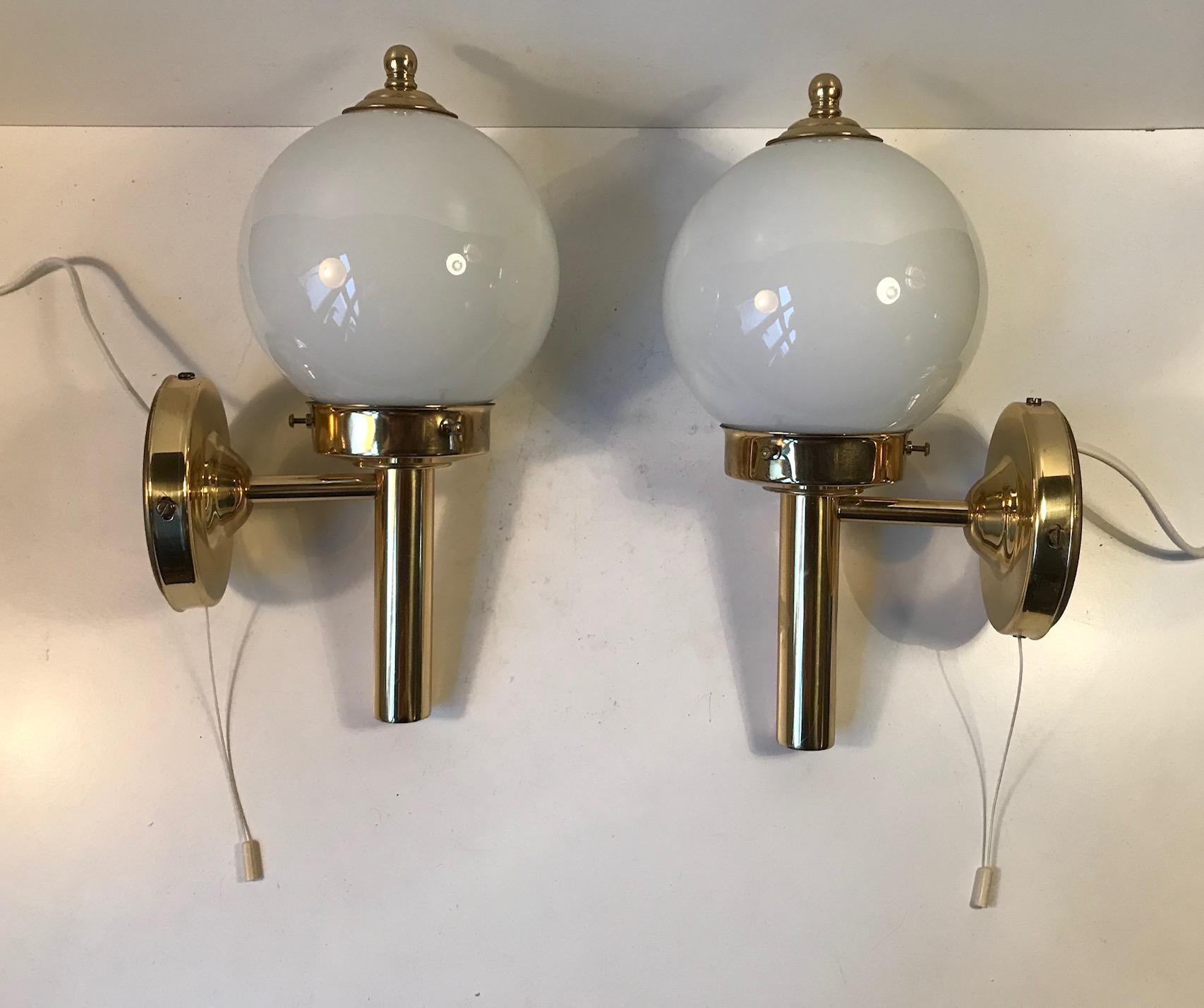 Pair of Vintage Danish Brass and Glass Nautical Wall Lights from Abo Randers 1