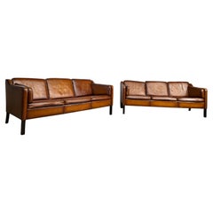 Pair of Vintage Danish Børge Mogensen Style Three Seater Leather Sofa #453