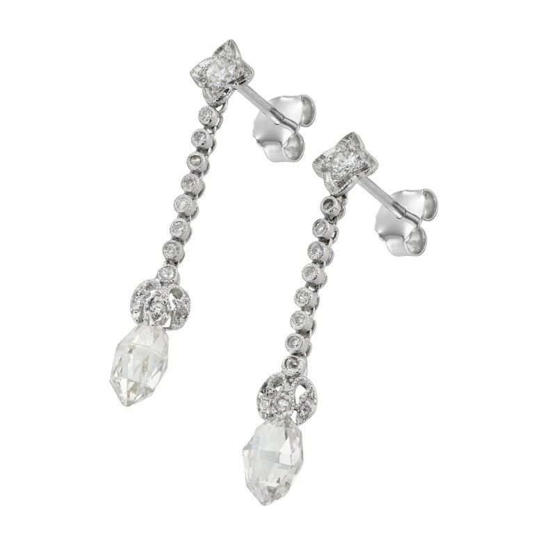 Pair of Vintage Diamond Drop Earrings For Sale at 1stDibs