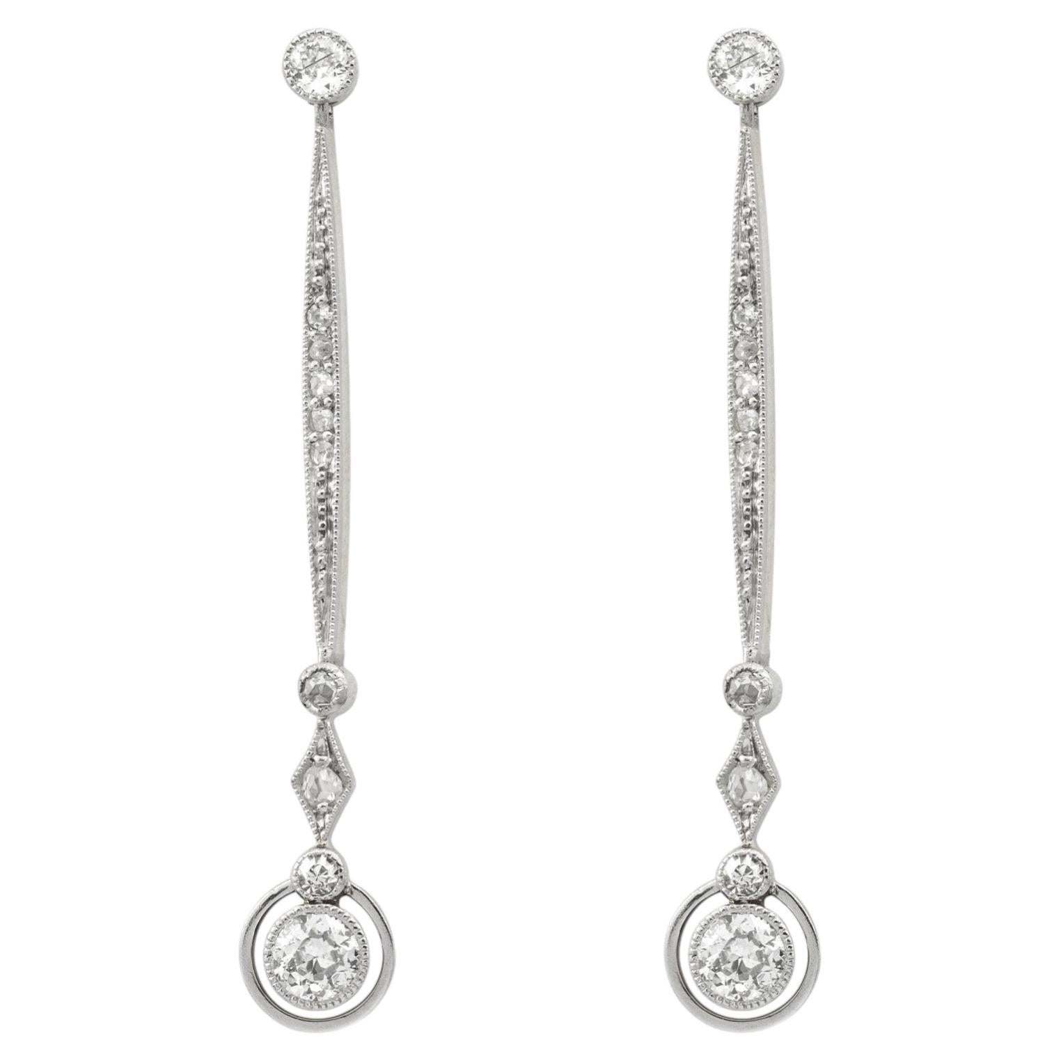 A pair of vintage diamond drop earrings