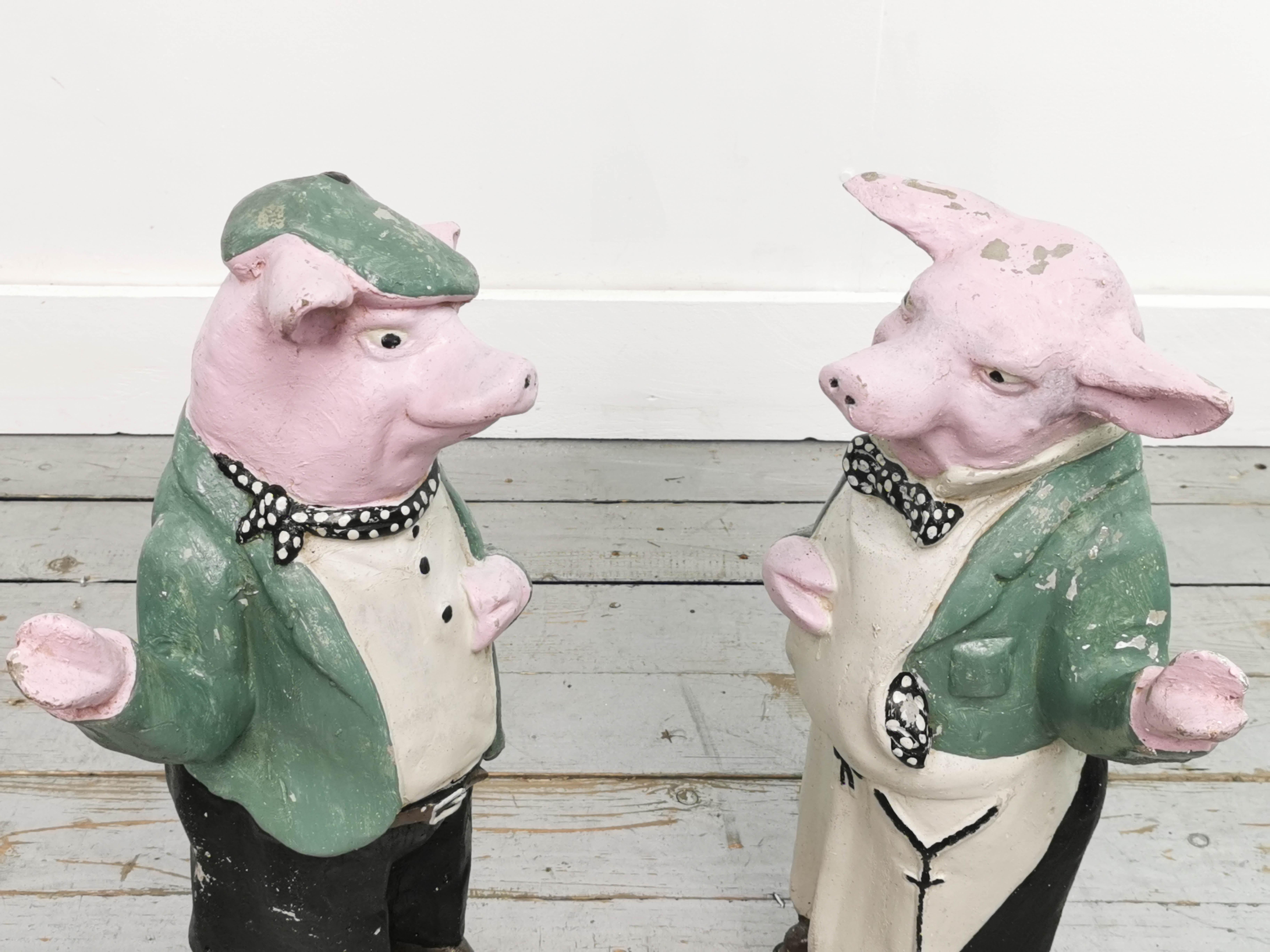 Pair of Vintage Early 20th Century Butchers Shop Pig Display