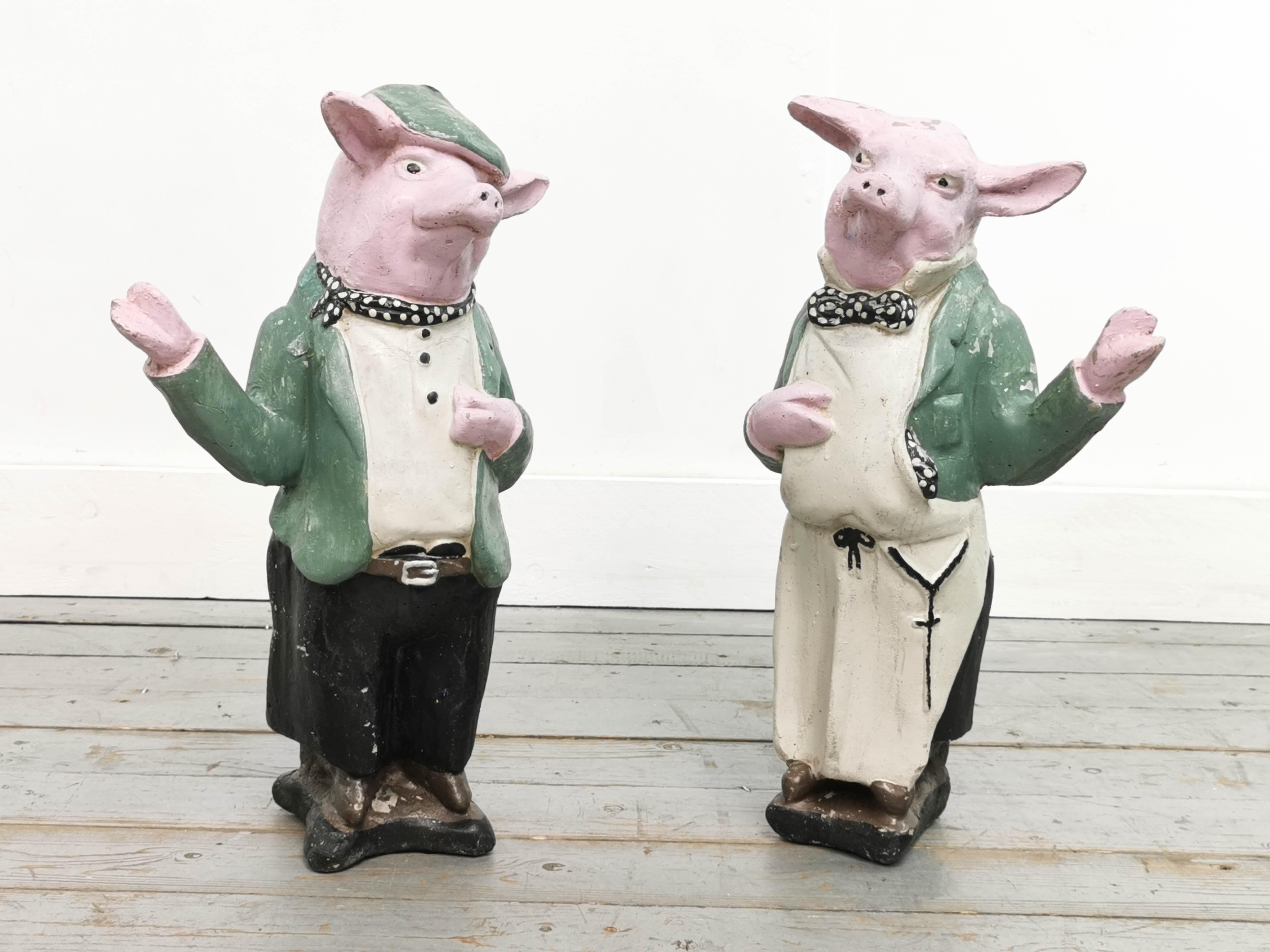 Pair of Vintage Early 20th Century Butchers Shop Pig Display
