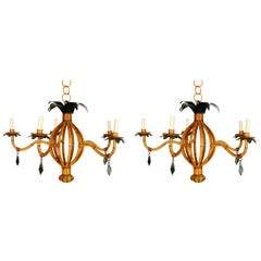 Pair of Vintage Faux Bamboo Chandeliers