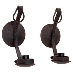 A Pair of Retro French One Light Wrought Iron Wall Sconces