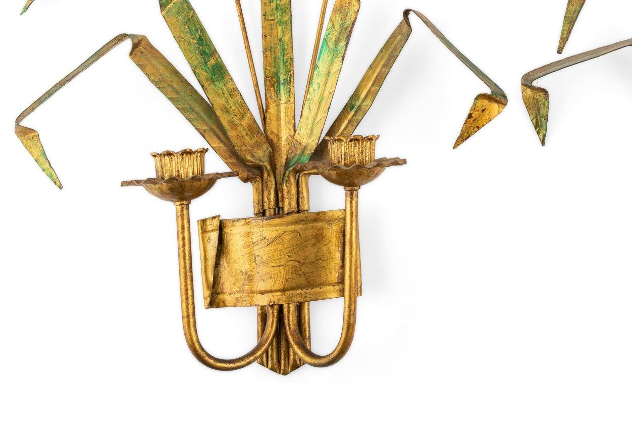 Pair of Vintage Gilt Metal Wheat Sconces In Good Condition For Sale In Locust Valley, NY