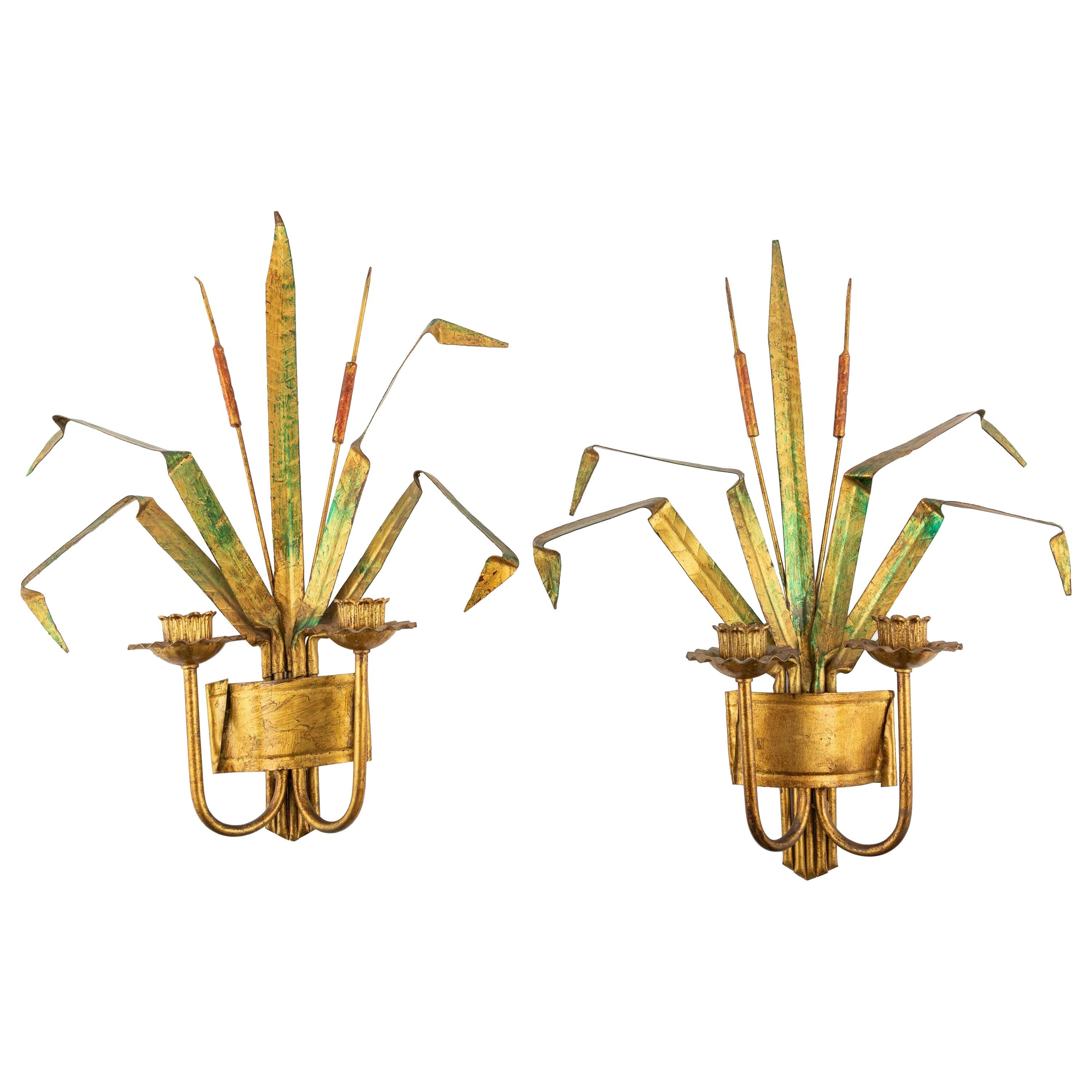 Pair of Vintage Gilt Metal Wheat Sconces