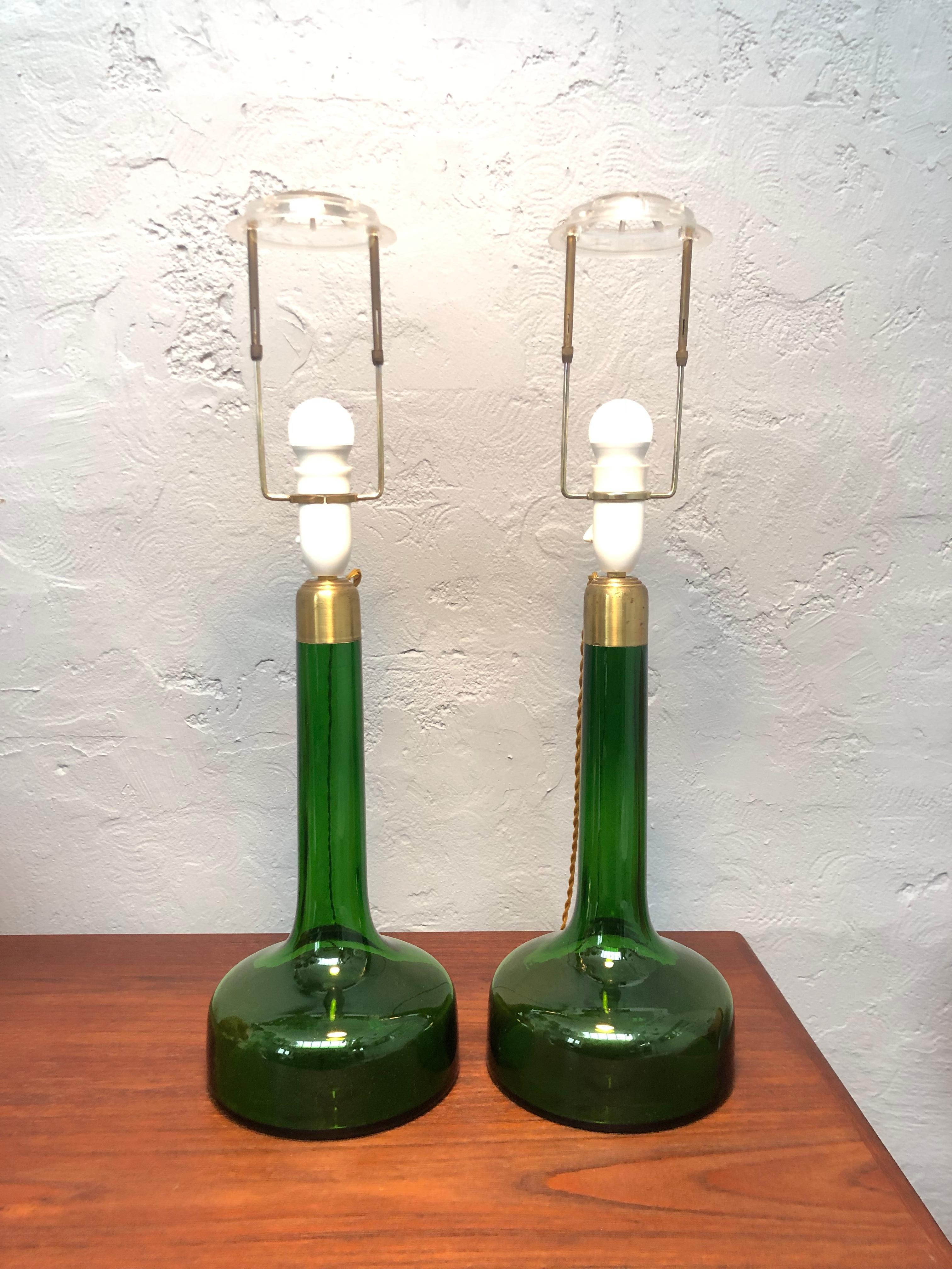 Hand-Crafted Pair of Vintage Glass Table Lamps by Biilman-Petersen for Le Klint/Holmegaard