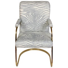 Pair of Vintage Gray Zebra Brass Armchairs