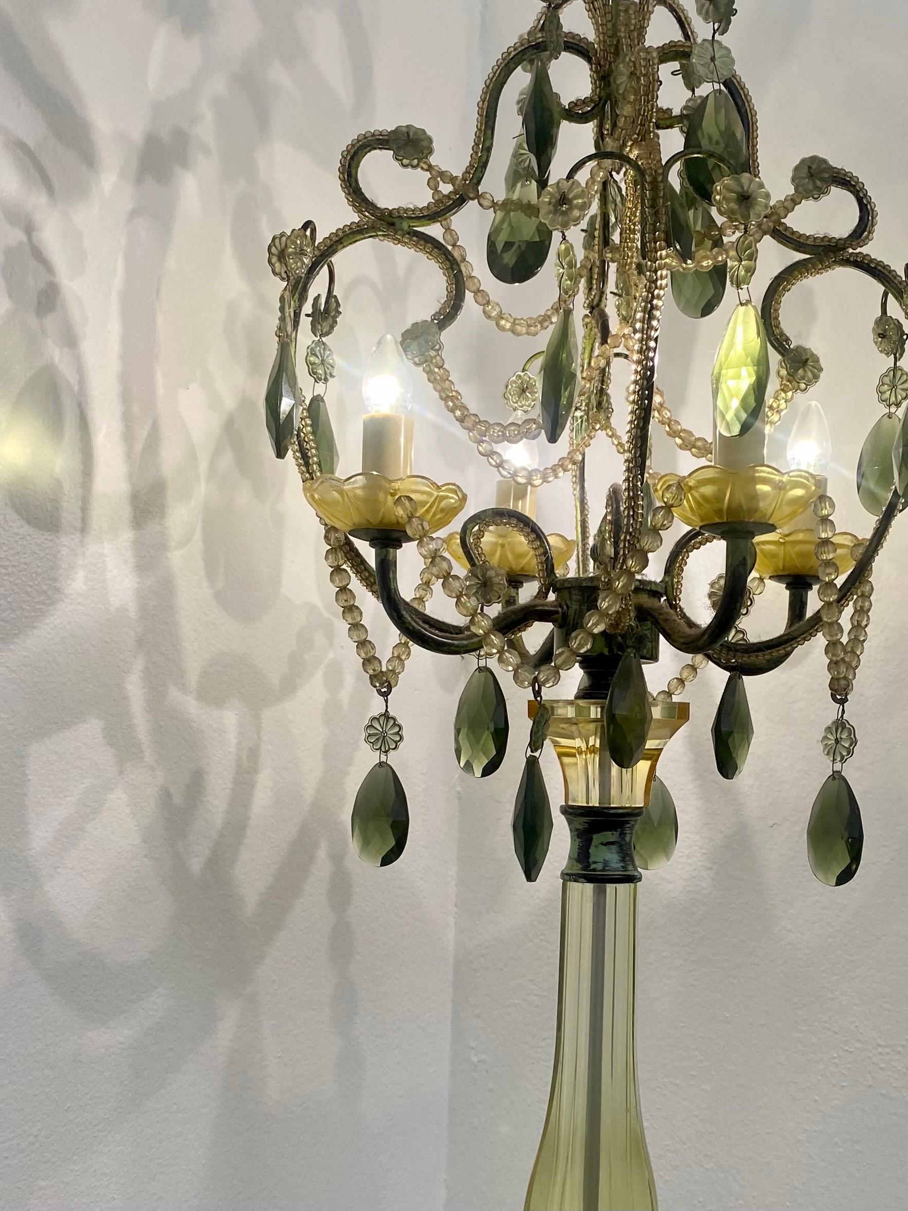 Pair of Vintage Green Glass Chandelier Table Lamps For Sale 7