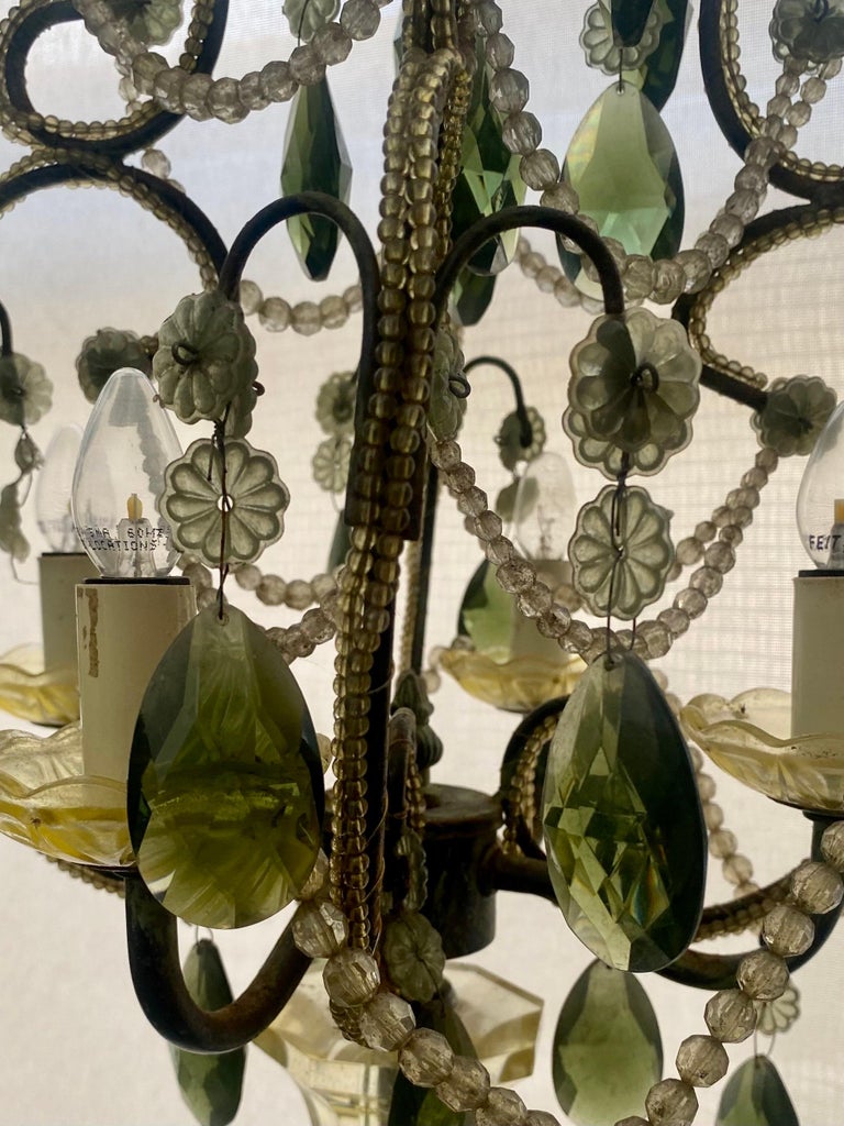 Pair of Vintage Green Glass Chandelier Table Lamps For Sale at 1stDibs