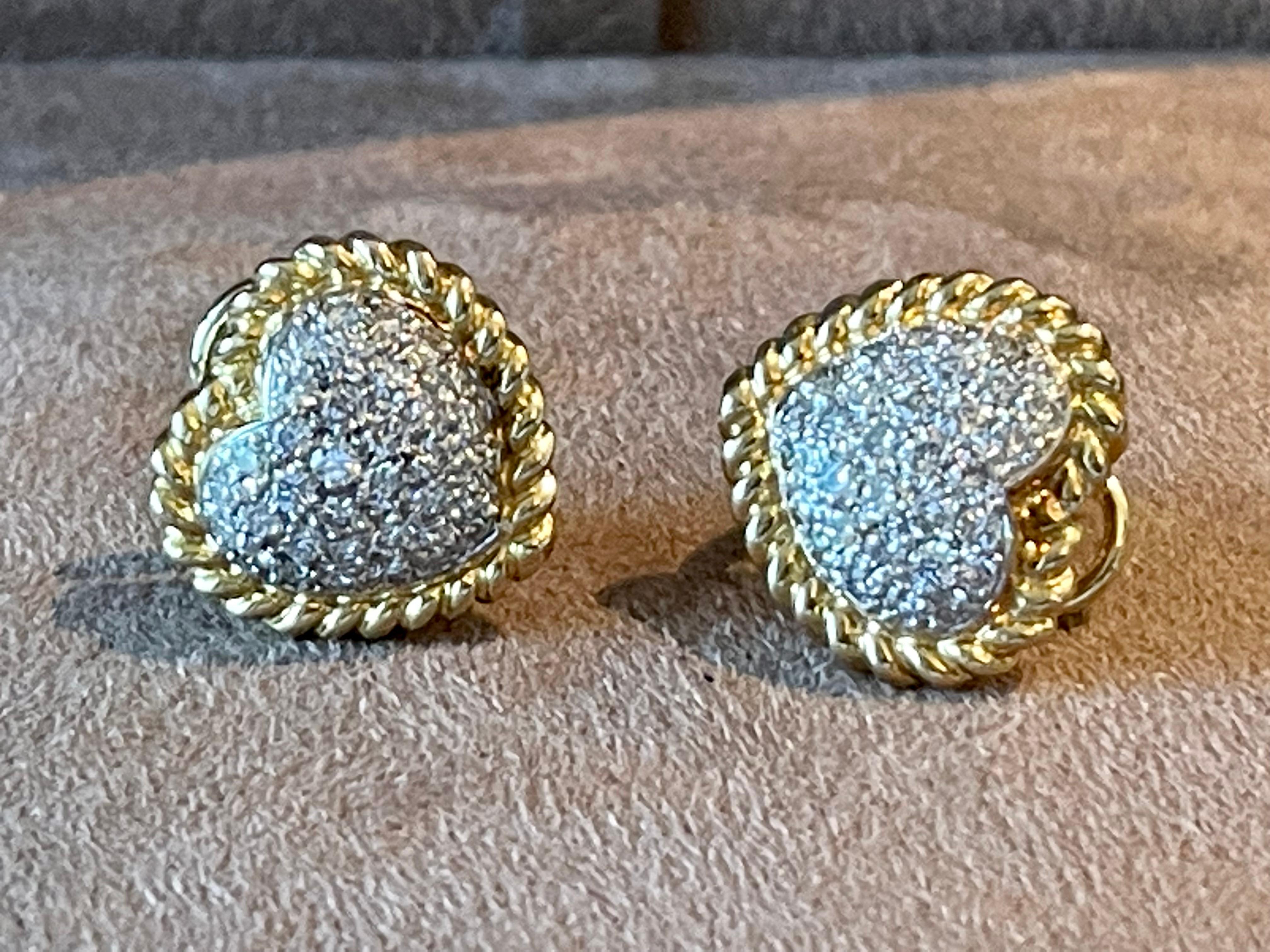 Paar herzförmige Vintage-Diamant-Ohrclips aus 18 K Gelb- und Weißgold im Angebot 2