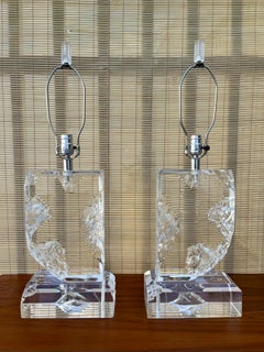 A Pair of Vintage Hollywood Regency Sculpted Lucite Table Lamps. Circa 1970s.