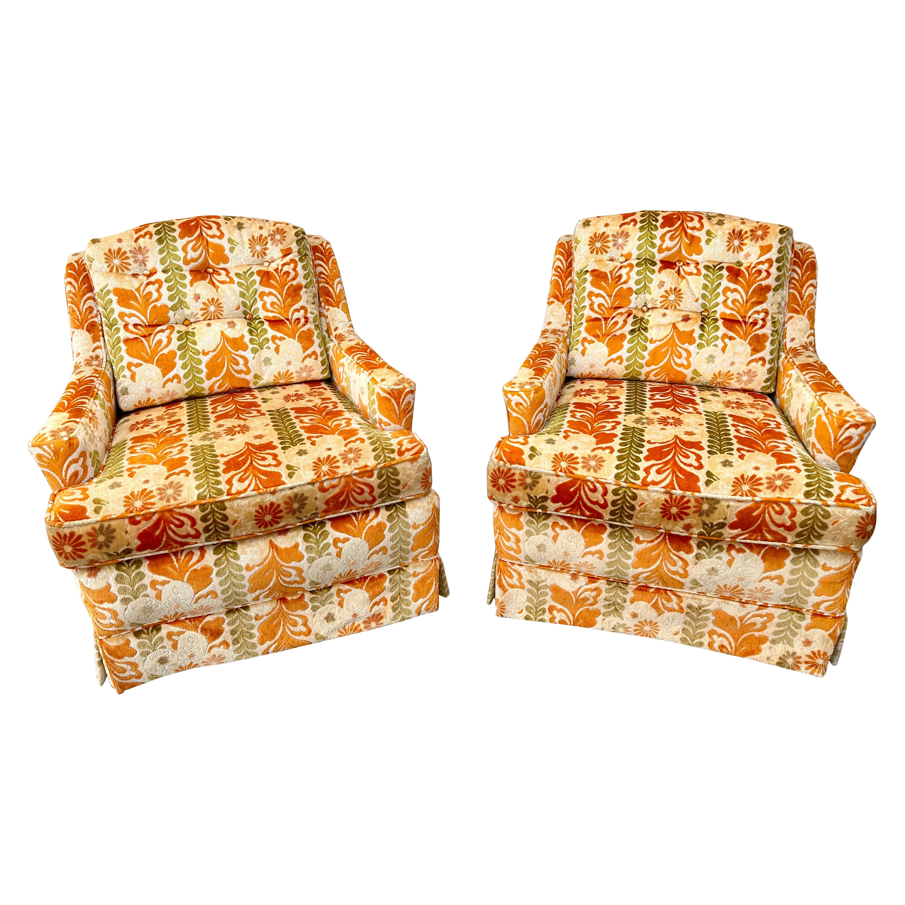 A Pair of Vintage Hollywood Regency Upholstered Lounge Chairs by Highland House