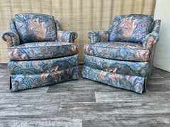 A Pair of Vintage Hollywood Regency Upholstered Lounge Chairs. Circa 1970s