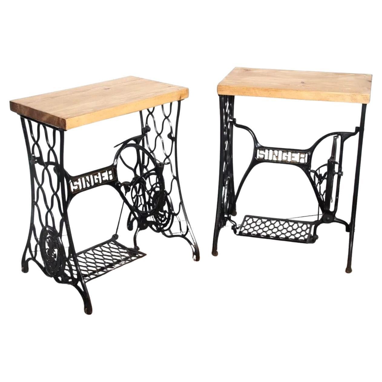 A Pair of Vintage Industrial Rustic Cast Iron Side Table or Lamp Stand