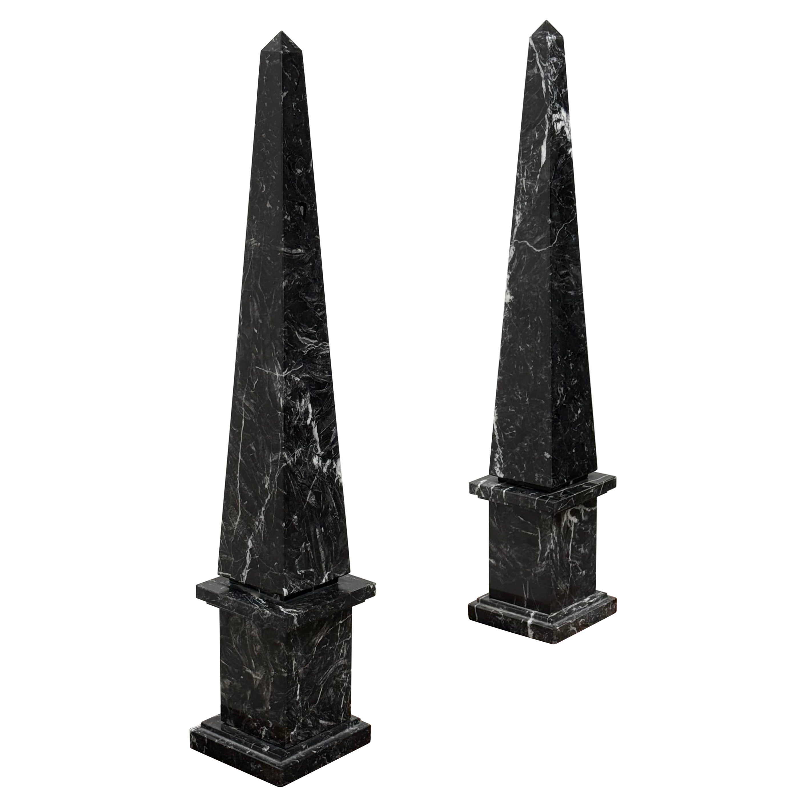 A pair of vintage Italian black marble obelisks, 20th century