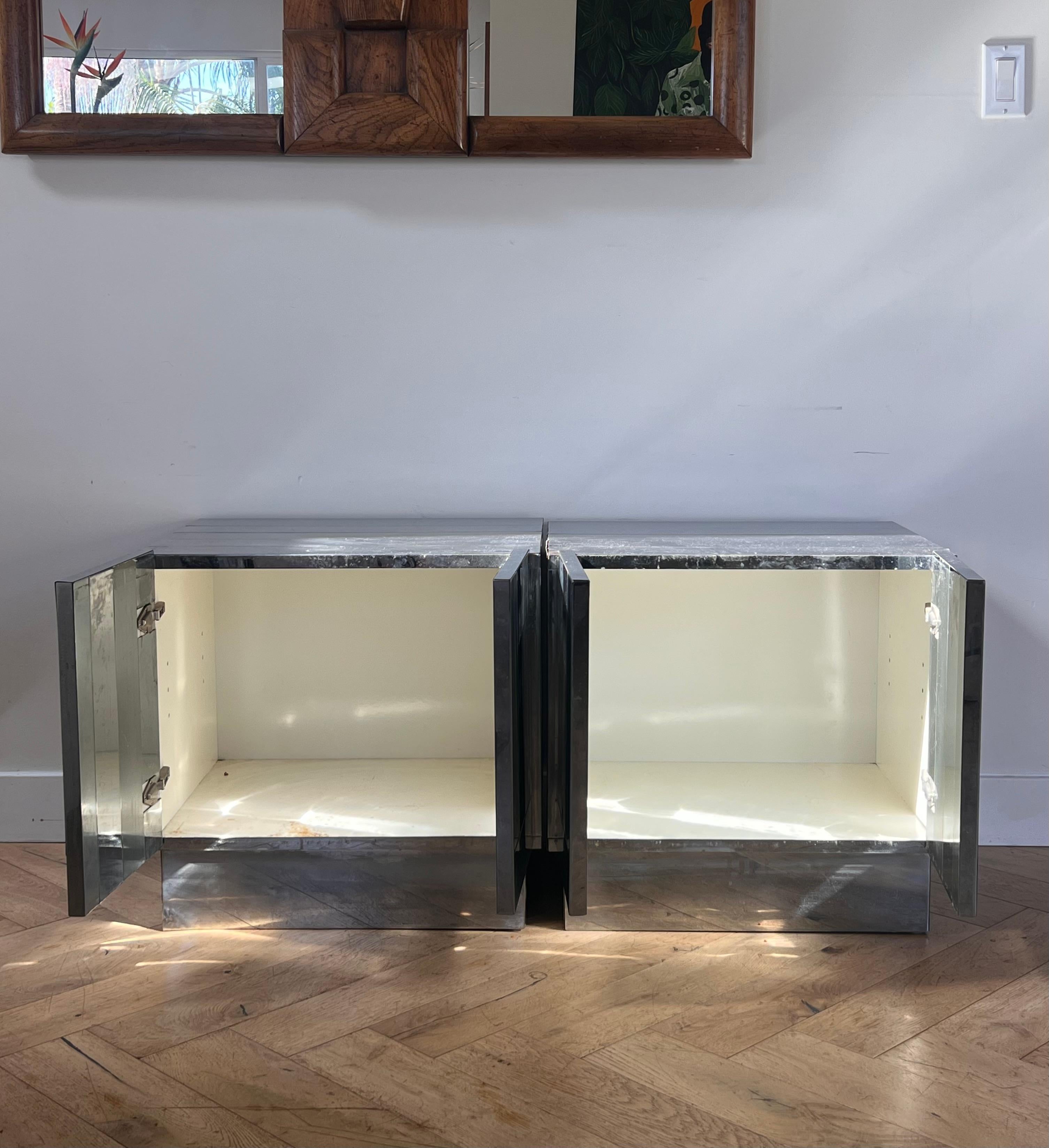 A pair of vintage Italian chrome nightstands by Ello, circa 1970 In Good Condition In View Park, CA