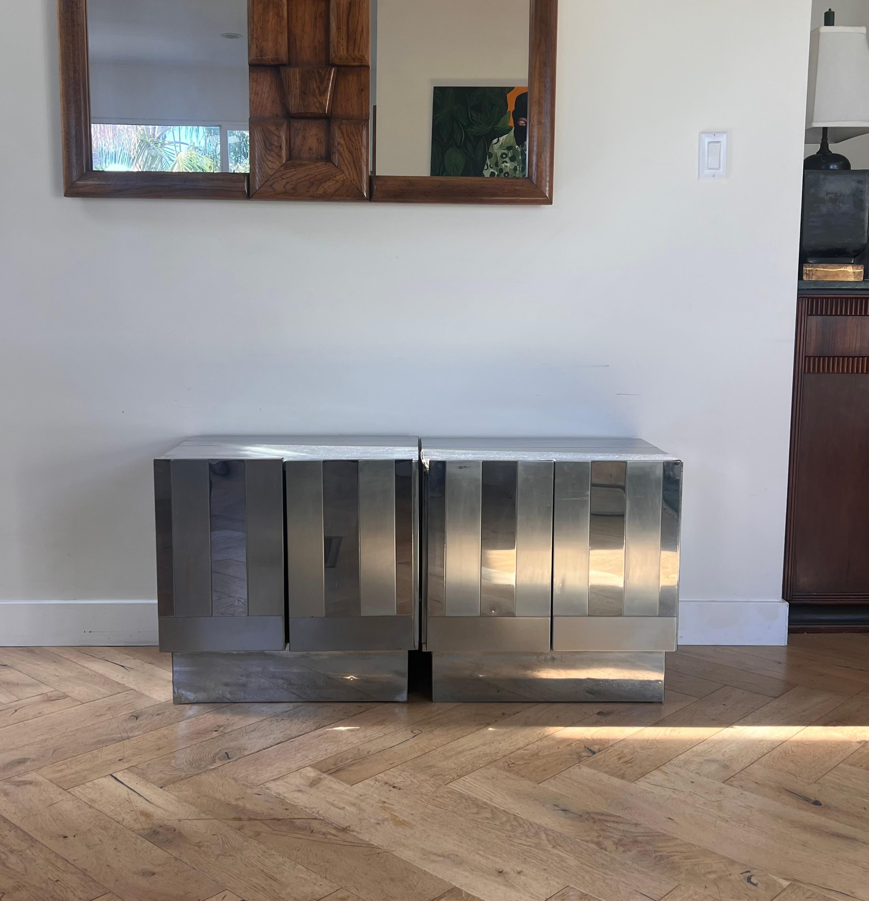 20th Century A pair of vintage Italian chrome nightstands by Ello, circa 1970